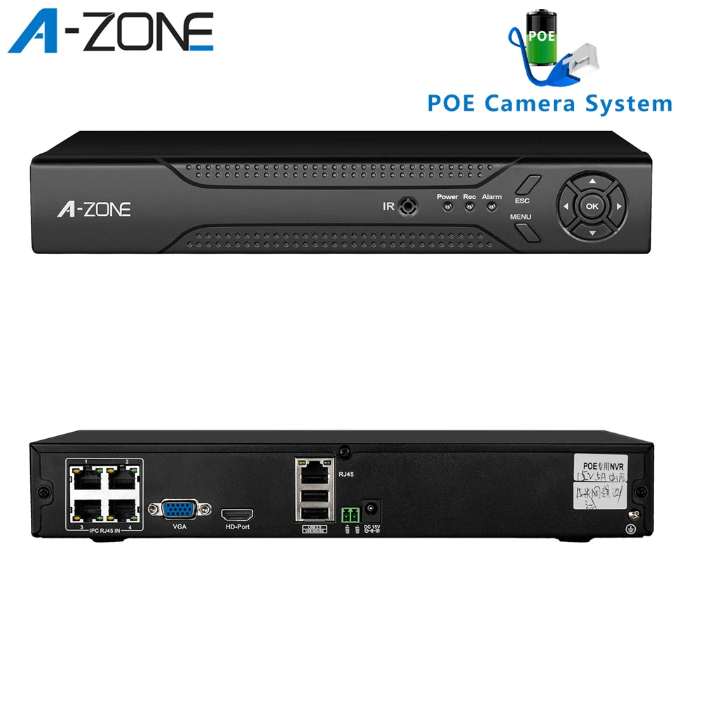 A-ZONE 4CH POE NVR 4.0MP сетевой видеорегистратор H.265 аудио выход Onvif комплект домашней