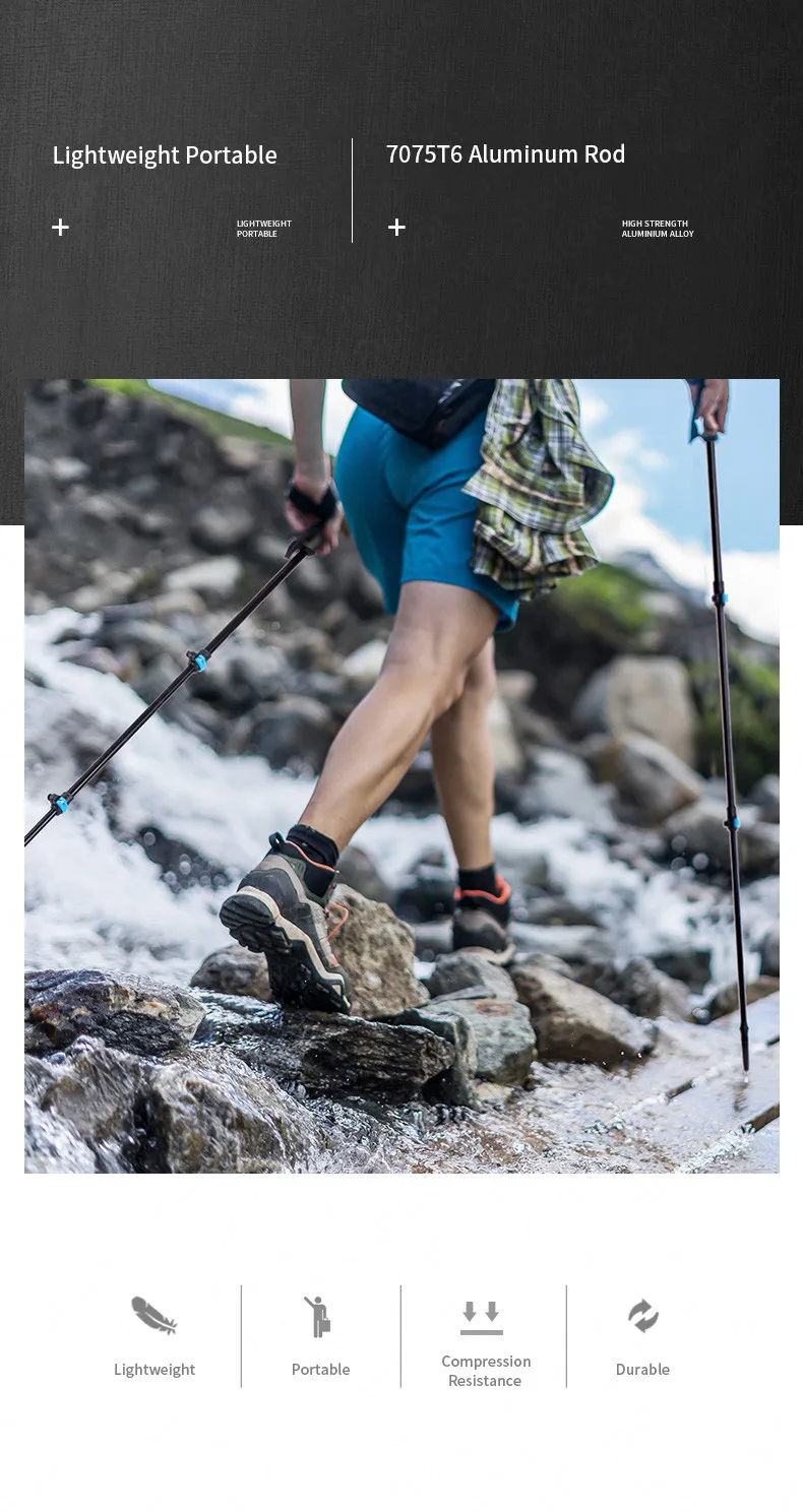 Naturehike 230 г трость треккинг Полюс открытый сверхлегкий высокой прочности алюминиевый сплав 3 секции Телескопический треккинг Полюс