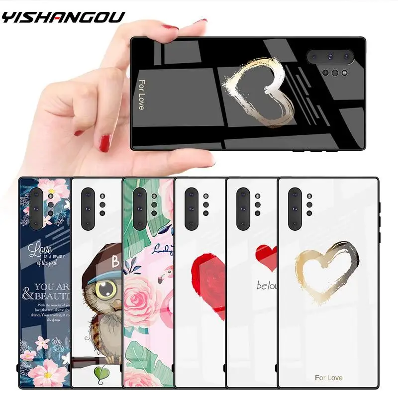 

YISHANGOU Luxury Tempered Glass Cases For Samsung Galaxy Note 10 Plus A70 A50 A30 A20 A10 M10 M20 Glass Hard Painted Back Cover