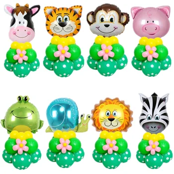 

20pcs/lot Animal Head Foil Balloons Upright Stand Set Balloon Jungle Animal Theme Party Decor Kids Birthday Party Gifts Globos