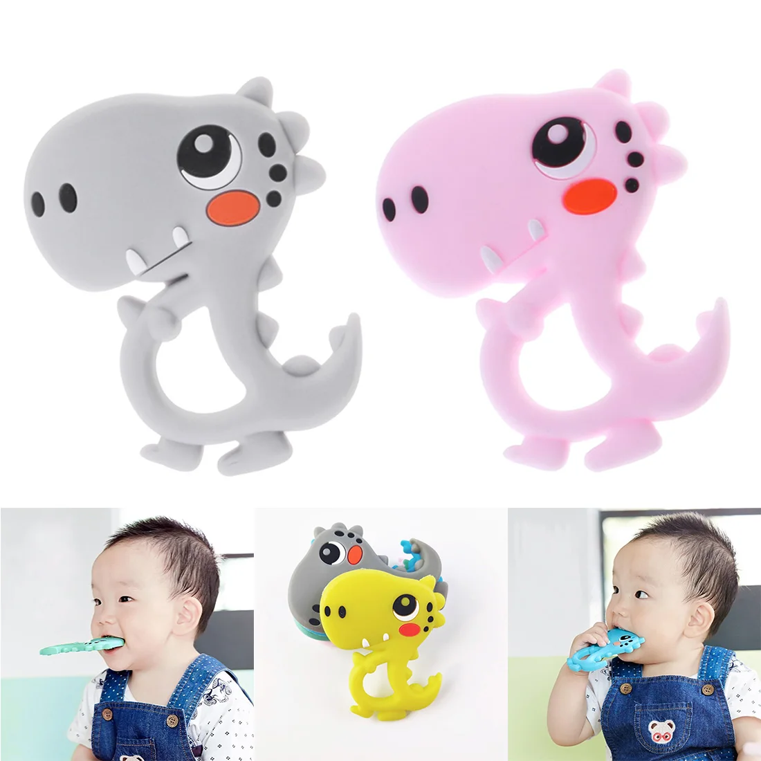

Baby Food Grade Silicone Teethers Cartoon Animals Deer Dinosaur Teethers Pendant Necklace Accessory BPA Free Chew Toys for Kids