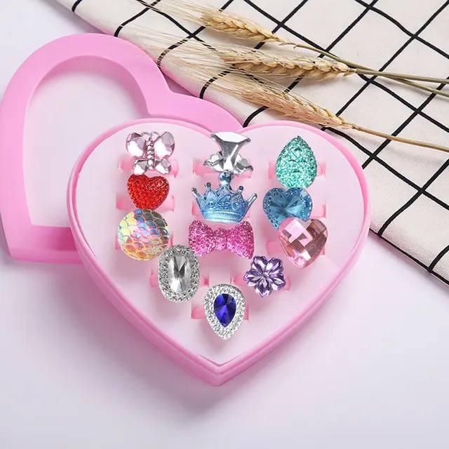 12pcs/Set Cartoon Rings Children'S Rings For Girls Ring Set Finger Rings Jewelry Heart Display Box Kids Toy Gift 1