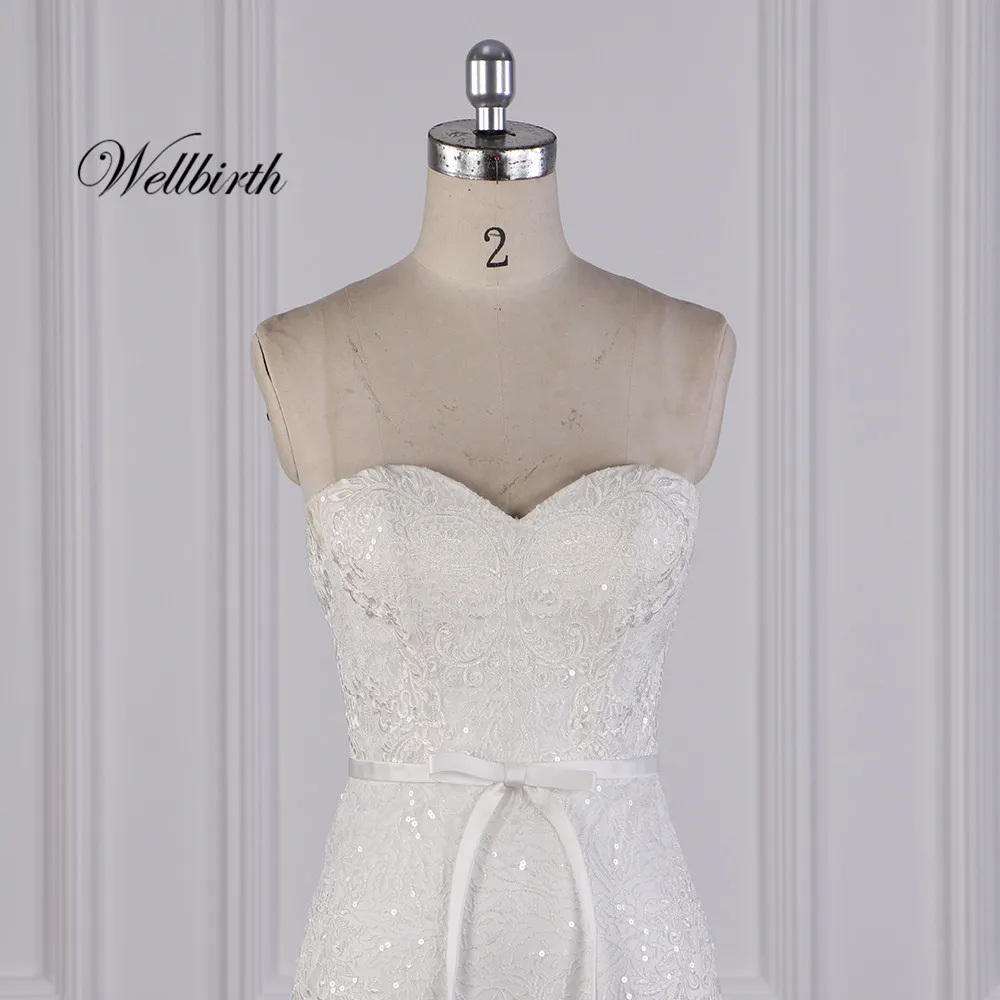Реальное изображение Wellbirth Vestido de novia милое zippber сзади Русалка свадебное платье с открытыми плечами свадебное платье