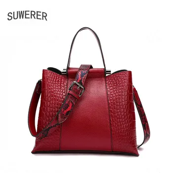 

SUWERER 2020 New Women Genuine Leather bag fashion Luxury handbags Women famous brand cowhide bag women leather shoulder bag