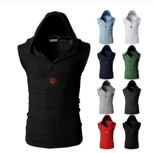 Летний однотонный мужской жилет, хлопок, много цветов, с капюшоном, мужской повседневный летний хлопковый жилет в Корейском стиле, Базовая рубашка 9181