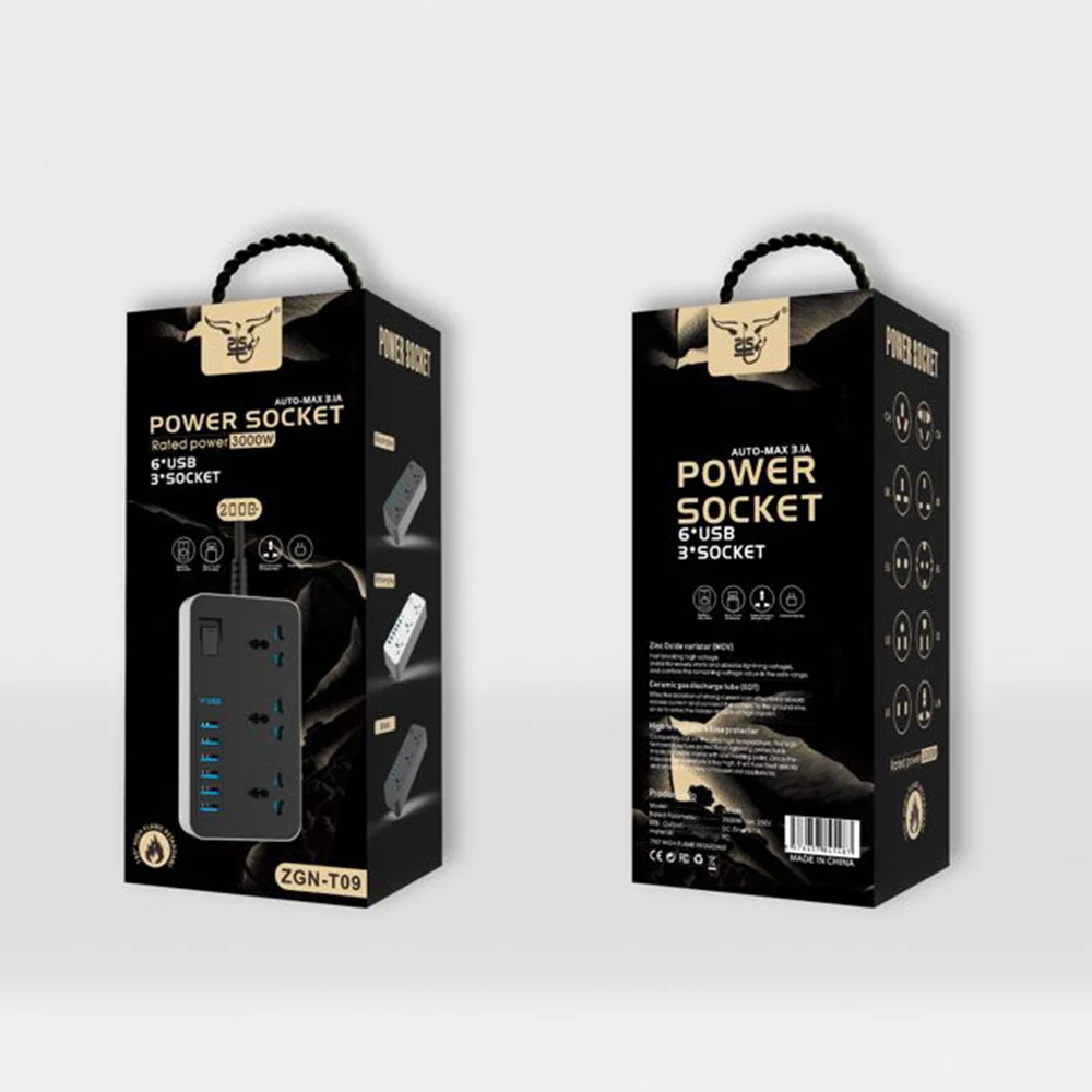 Удлинитель с защитой от перенапряжения умный USB адаптер 3 розетками