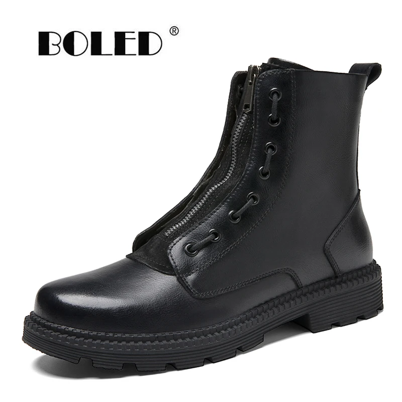 

Plus Size Men Autumn Winter Boots Natural Leather Comfort Boots Men Quality Plush Fur Ankle Snow Boots Shoes Men