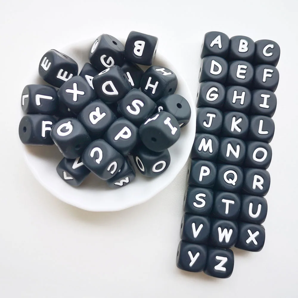 Teething Toys Baby Teething Toys Silicone Teething Toys Silicone Beads Silicone Letters Beads Silicone Teething Beads Silicone Teether 100pc Silicone Letter Beads for Insert Name on Pacifier Chain Clips 10MM 12MM Chewing Alphabet Beads for Baby Necklace