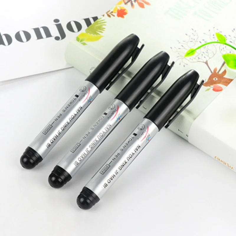3 pcs/lot Black Permanent Oil Marker Pen Token Pens for Paper Metal Glass Marking Pen Office School Supplies Large Capacity Pen 4