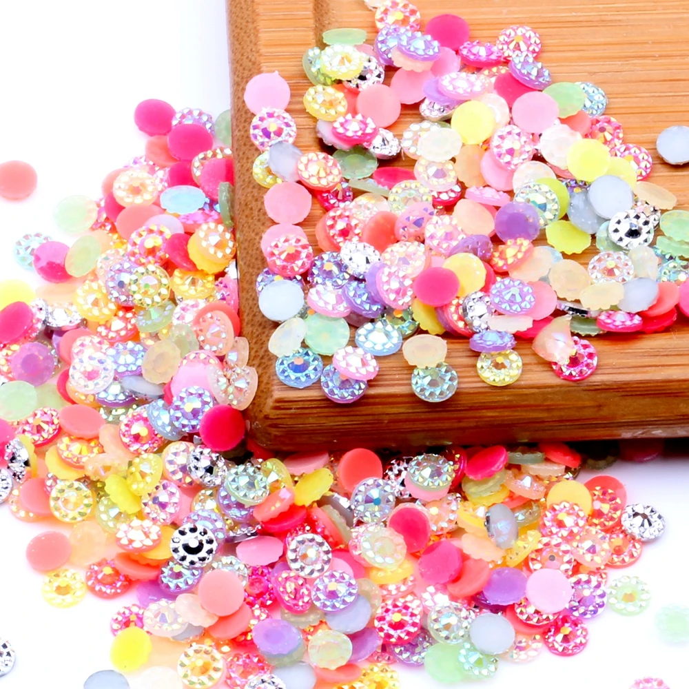 200pcs 6mm Sunflower Jelly AB Color Resin Rhinesstones Flatback Glue On 3D Nail Art Decoration DIY Phone Craft Jewelry Stones | Красота и