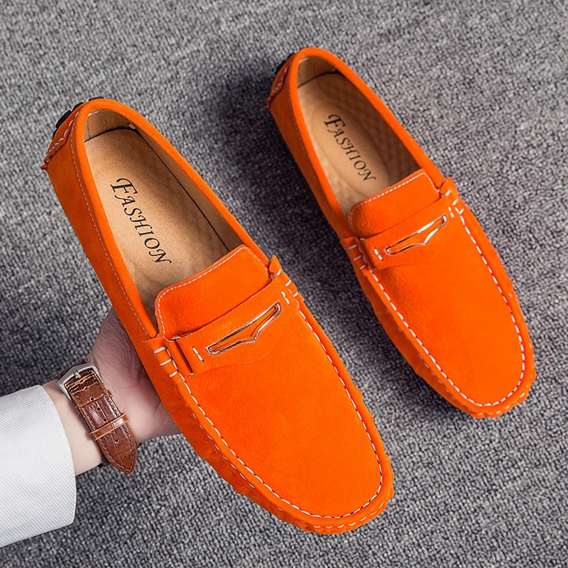 Men's Leather Suede Loafers Flat Moccasins Men Shoes High Quality Comfortable Breathable Slip on Shoes Orange Brown _ - AliExpress Mobile