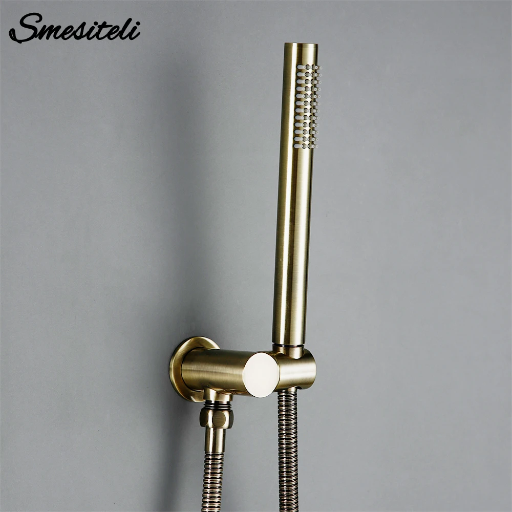 Brass Brushed Gold Wall-Mounted Hand Shower Head With Water Outlet Bracket Replacement Tap Bathroom Faucet