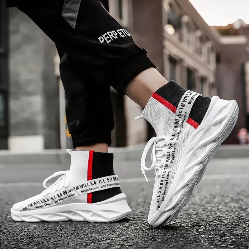 

Autumn New Style MEN'S Shoes Fly Woven Hight-top Foot Covering wa zi xie Korean-style Trendy Shoes Punched Sheet Surface Sports
