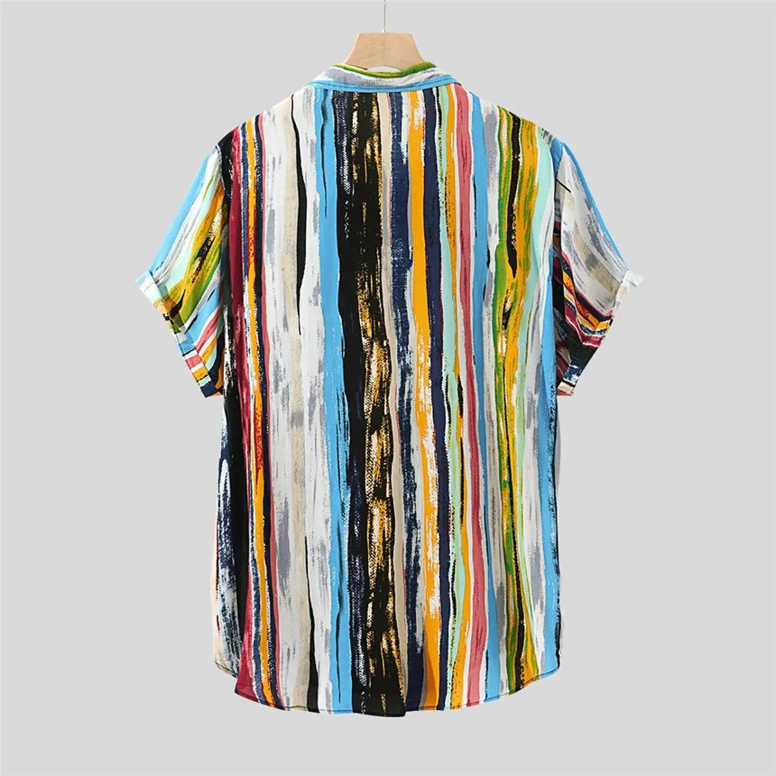 KLV, мужская рубашка, много цветов, с нагрудным карманом, короткий рукав, круглый подол, свободные рубашки, блуза, граффити, гавайская, этническая, стильная рубашка