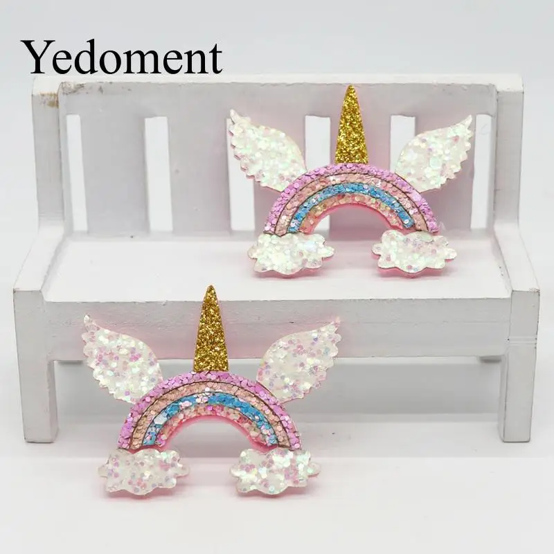 

20PCS Glitter Rainbow Leather Non-Woven Fabric For Hair Clips, Applique Patches DIY Craft Decoration Y19121004