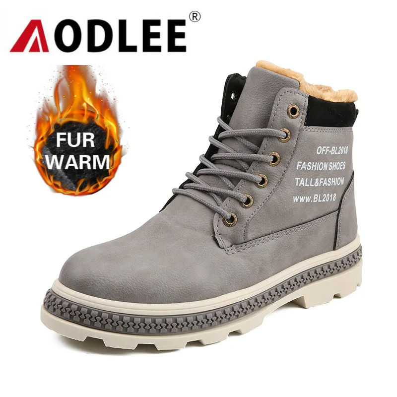 

Boots Men Plush Fur Warm Winter High Top Comfortable Leisure Martin Boots Outdoor Work Boots Running Shoes Dropshipping AODLEE