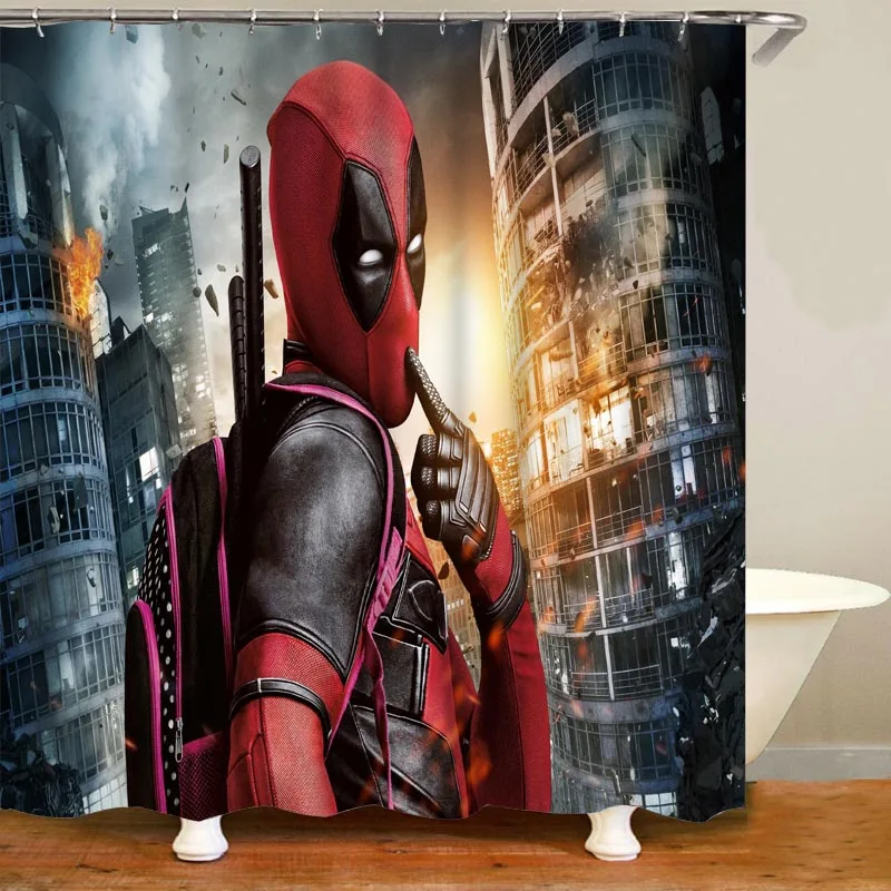 Funny Deadpool In The Bathroom Print Shower Curtain Size 48x72 60x72 66x72 Inch 