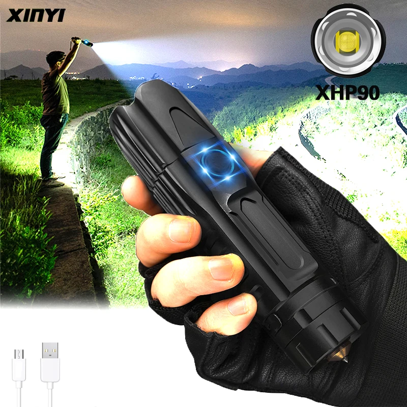 Most Powerful 90000LM XHP90 LED Flashlight Tactical Smart chip control 4Modes Zoomable Torch With bottom attack cone use 26650 | Освещение