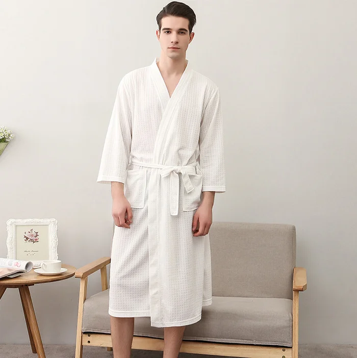 Новинка 2019, Осенние вафельные халаты для влюбленных, для мужчин и женщин, кимоно для сосания воды, ночные рубашки, большие размеры, спа