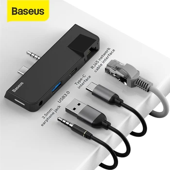 

Baseus 4 in 1 USB3.0 A HUB Type-C 60W Quick Charge HUB for Surface Go 3.5mm Jack To HDMI RJ45 HUB For Surface Go Pro Adapter HUB