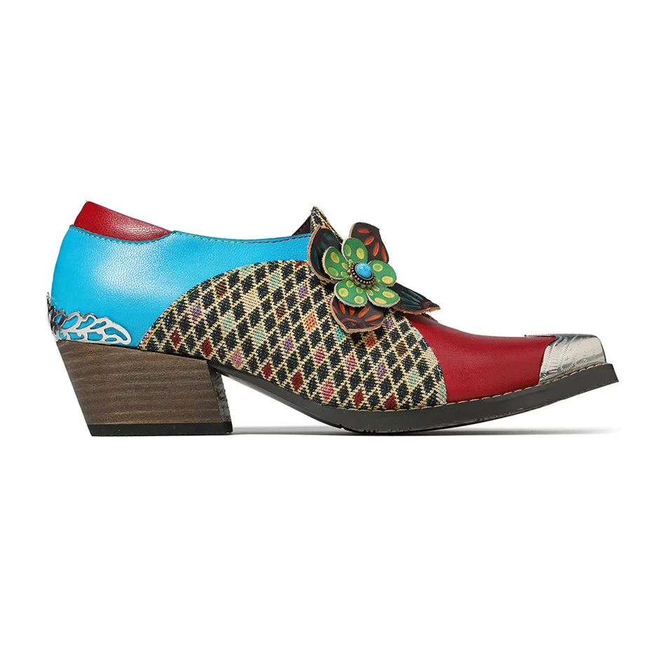 Spring Autumn New Fashion Casual Thick High Heels Oxford Shoes For Woman Retro Print Genuine Leather Pumps Women Brogues Shoes (7)