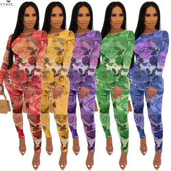 

Womens Tracksuit Set Full Sleeve Floral Print Top Leggings Pants Suits Two Piece Set Outfits Sportswear Tracksuit Women Set