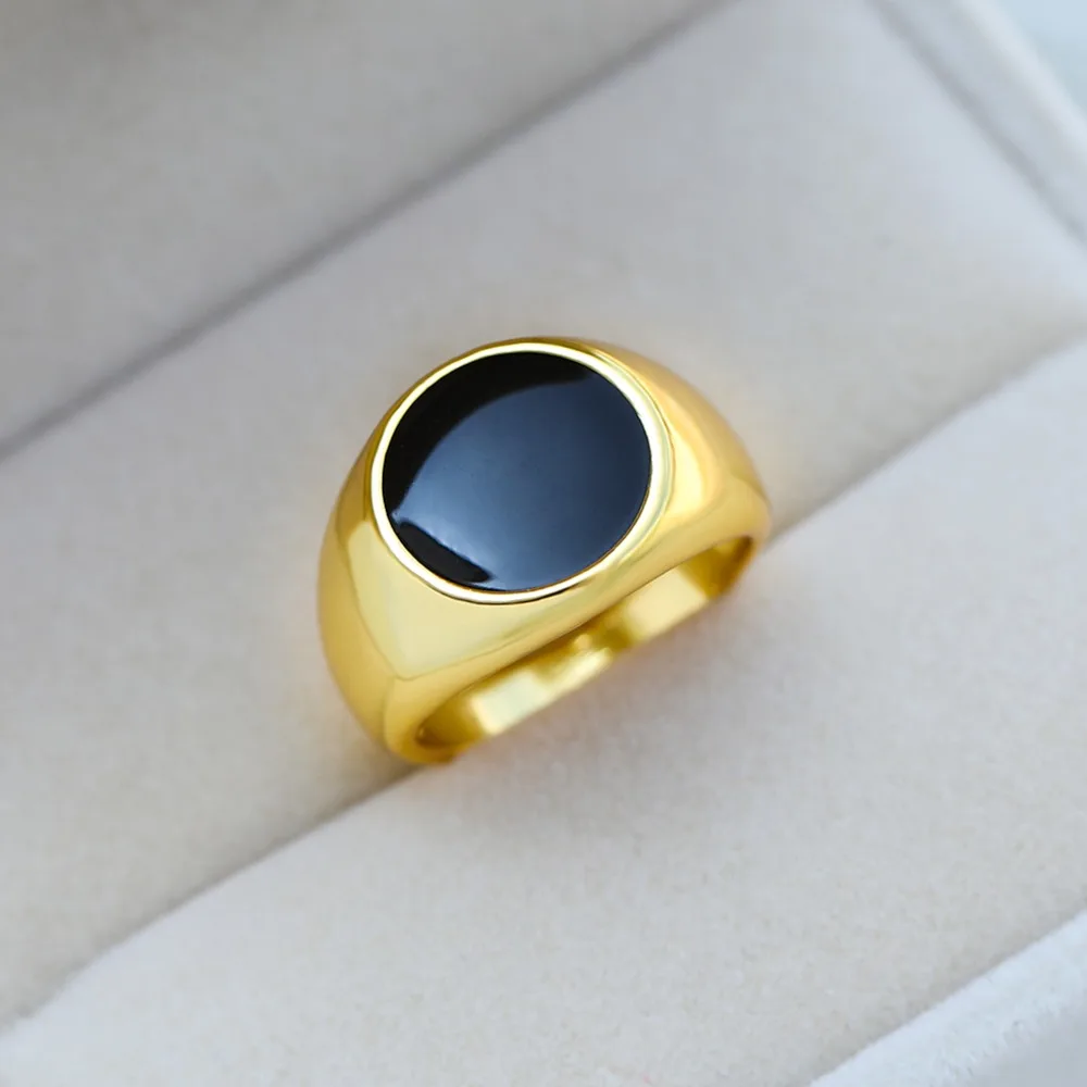 Luxury Men Women Black Round Zircon Ring Fashion Silver Yellow Gold Color Party Ring Vintage Promise Wedding Rings For Couple