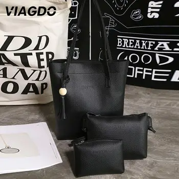

Women New Fashion PU Purse Tote Three-Piece Cosmetic bag Bag Handbag