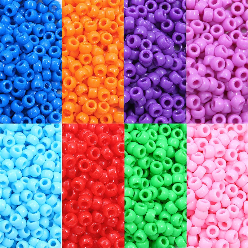 100pcs 6x9mm Large Hole Plastic Acrylic Solid Color Bucket Beads for Children Kids DIY Bracelet Necklace Craft Jewelry Making