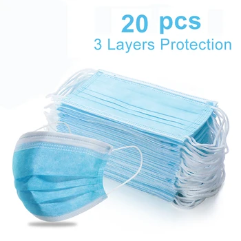 

20PCS Disposable Masks Non-woven Mask 3 layers Anti Dust Windproof Mouth Masks Breathable Ear loop Mask Adult Filter Face Masks
