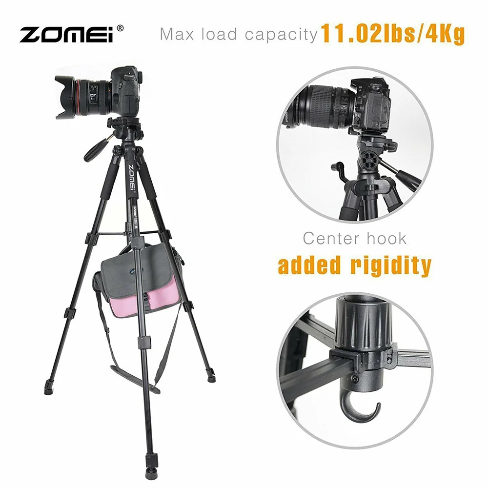 ZOMEI Z666 Портативный Pro 56-дюймовый компактный легкий держатель для штатива Камера стенд с пластиной быстрого крепления для камеры с полукруглой потайной головкой для цифровых зеркальных фотокамер Canon