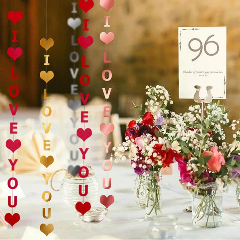 Valentine's Day Decor Balloon Hanging Decoration Love Coloured ribbon Garland Door curtain Accessories Paper I LOVE YOU Bunting