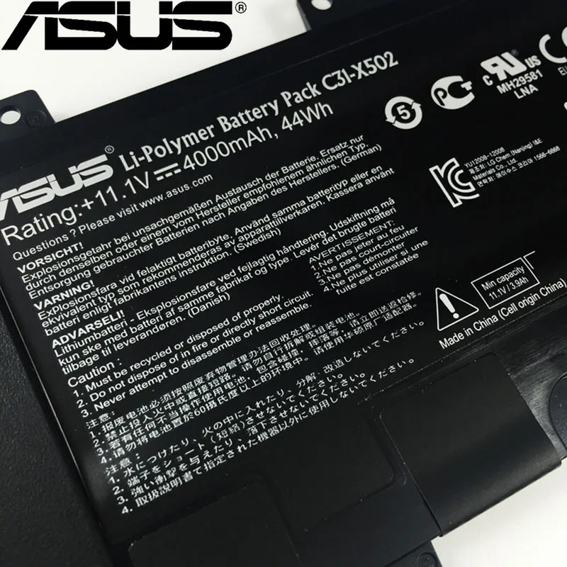 ASUS оригинальные 4000 мА/ч, C31-X502 Аккумулятор для ноутбука ASUS VivoBook X502 X502c X502ca S500C S500CA PU500C PU500CA 11,1 V 44Wh