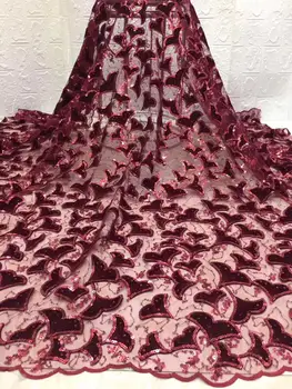 

(5yards/lot ) 2019 New High quality emerald green Velvet African tulle lace French net lace fabric with Sequins for party dress