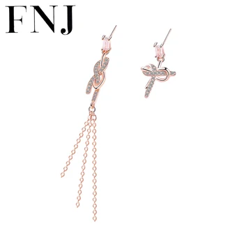 

FNJ Bow Asymmetry Earrings 925 Silver Jewelry Original Pure S925 Sterling Silver Stud Earring for Women Cubic Zircon