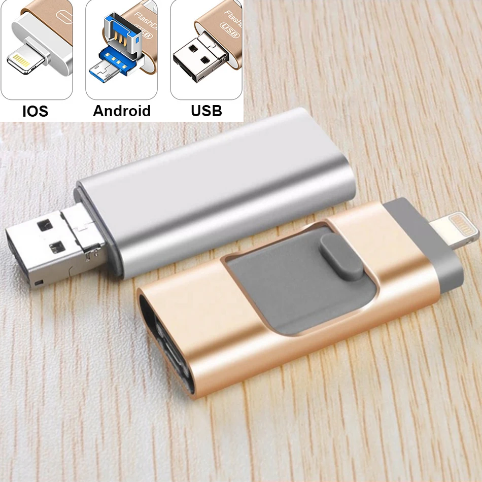 3 в 1 USB флеш-накопители для iPhone/Android Тип C USB ключ OTG Pendrive 128 Гб 64 ГБ 32 ГБ Memory Stick Portalbe u-диск