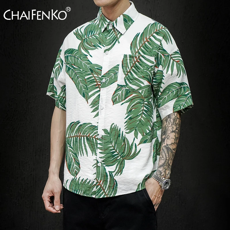 

CHAIFENKO 2020 New Hot Summer Holiday Fashion Printed Short Sleeve Shirts Men Beach Hawaiian Leisure Button Men Shirts Plus Size