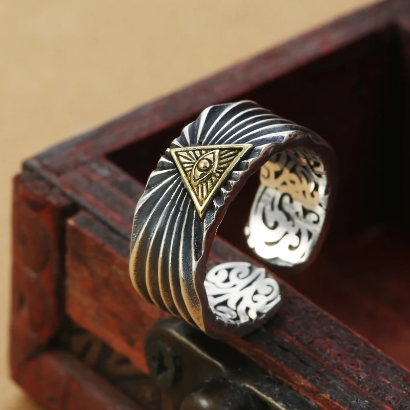 

God Eye Sterling Silver 925 Mens Rings Antique Thai Silver Jewelry Men Cool Personality Silver 925 Gothic Ring Free Box Gifts
