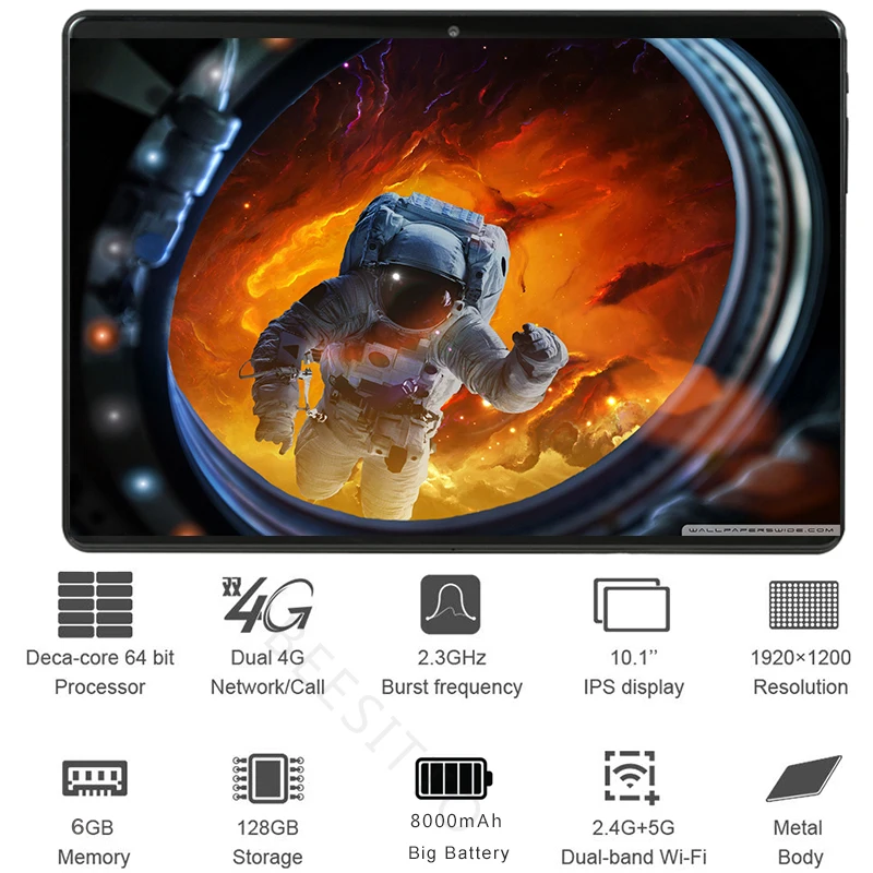 Планшет 10,1 Deca Core, 6 ГБ ОЗУ, 128 Гб ПЗУ, 3G, 4G, FDD LTE, две sim-карты, 1920x1200, ips, 10 дюймов, планшеты, закаленное стекло 2.5D