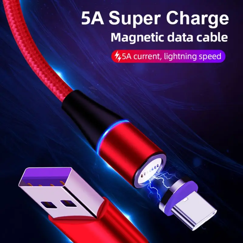 5A Магнитный USB C кабель круглый разъем вращающийся на 360 градусов светодиодный шнур для зарядки с магнитным разъемом