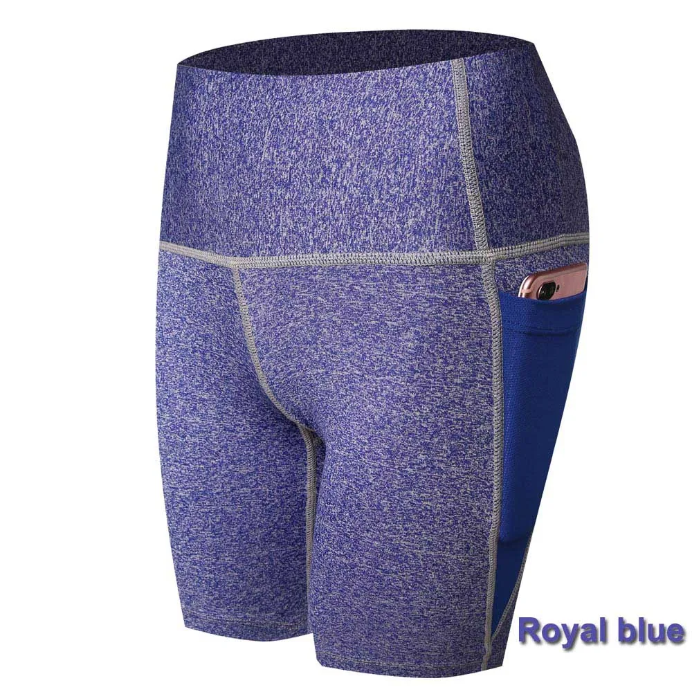 Royal blue Женские компрессионные шорты Outto с карманами для фитнеса с высокой талией, быстросохнущие шорты для тренировок в тренажерном зале - Цвет: Royal blue