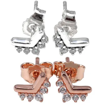 

Authentic 925 Sterling Silver Earring Tiara Wishbone Stud Earrings With Crystal For Women Wedding Gift Fine Jewelry