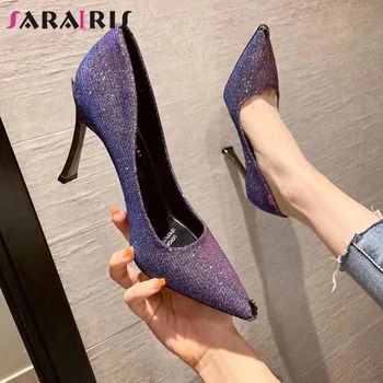 

SARAIRIS Fashion Ins Hot Lady Pointed Toe High Thin Heel Pumps Punps Women Pointed Toe Bling Party Weding Bridal Shoes Woman