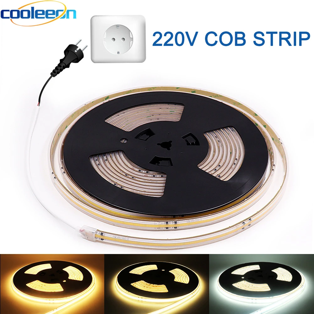 AC 220V COB LED Strip Flexible Neon Light Bar IP67 Dimmable Driverless FOB COB Linear LED Tape Lamp  5M 10M RA 90 420LED/M led strip lights