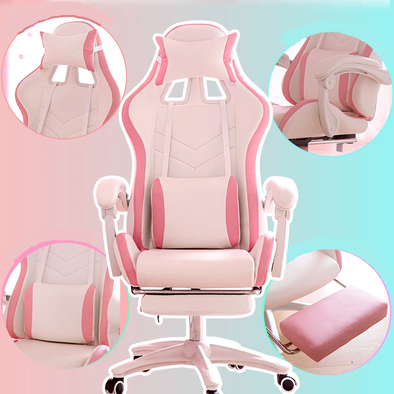 Cadeira rosa dos desenhos animados para meninas, cadeira giratória,  transmissão ao vivo, cadeiras de jogos, levantar âncora, mobília home, 360  ° - AliExpress