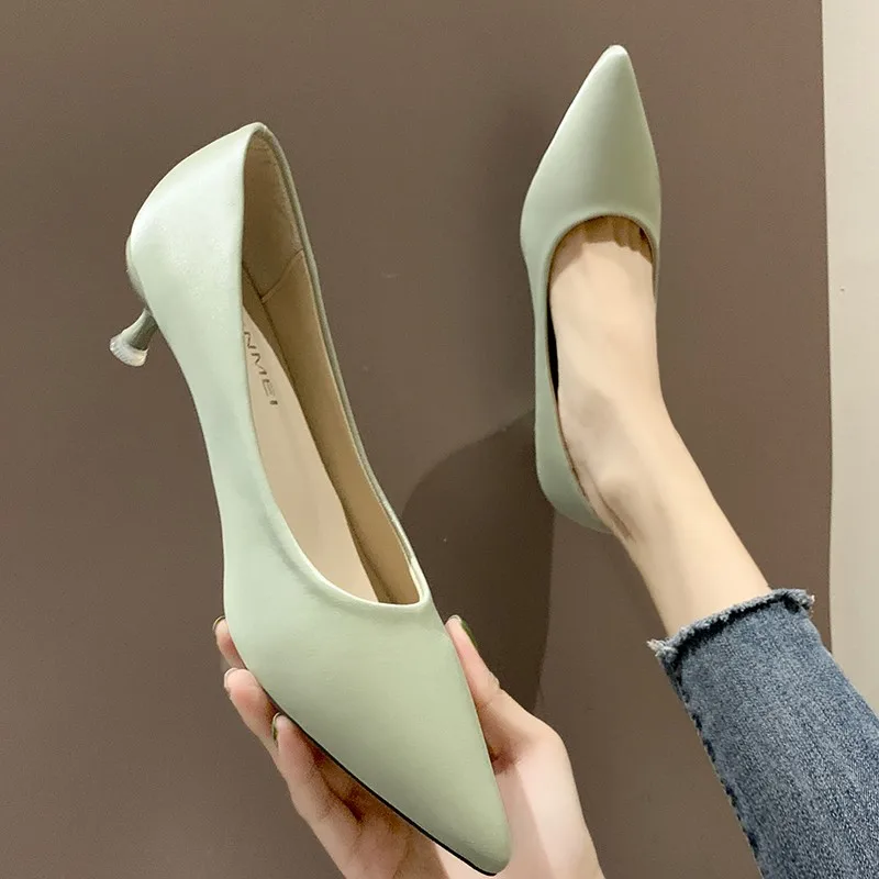 

2020 New Spring OL Pumps Pointed Toe FlocK Women Shoes Office Shallow Ladies High Heel Party Elegant Wedding Female Shoe
