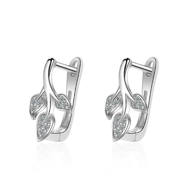 Temperament fashion trend popular wild fresh creative zircon leaves female models silver plated ear rings YE047 | Украшения и