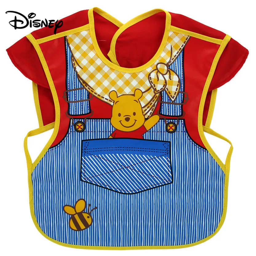 Disney Baby Boy Bibs Waterproof Short Sleeve Mickey Minnie Girl Bibs Kids Burp Cloth Feeding Bib with Pocket Child Apron Smock