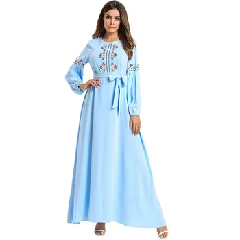 

Lace-up Muslim Abaya Dress Women Big Swing A-line Floral Moroccan Kaftan Hijab Dresses Turkey Dubai Kimono Islamic Clothing