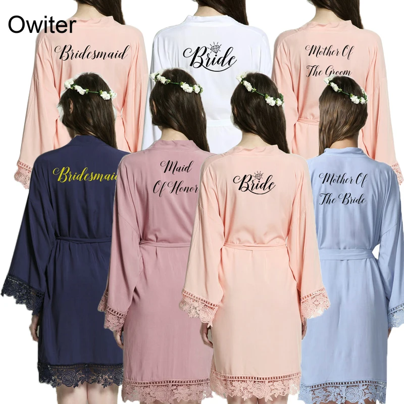 

Owiter 2019 Cotton Kimono Robes w/ Lace Women's Wedding Bridal Maid of Honor Bridesmaid Bride Mother Christmas Gifts Belt Robe